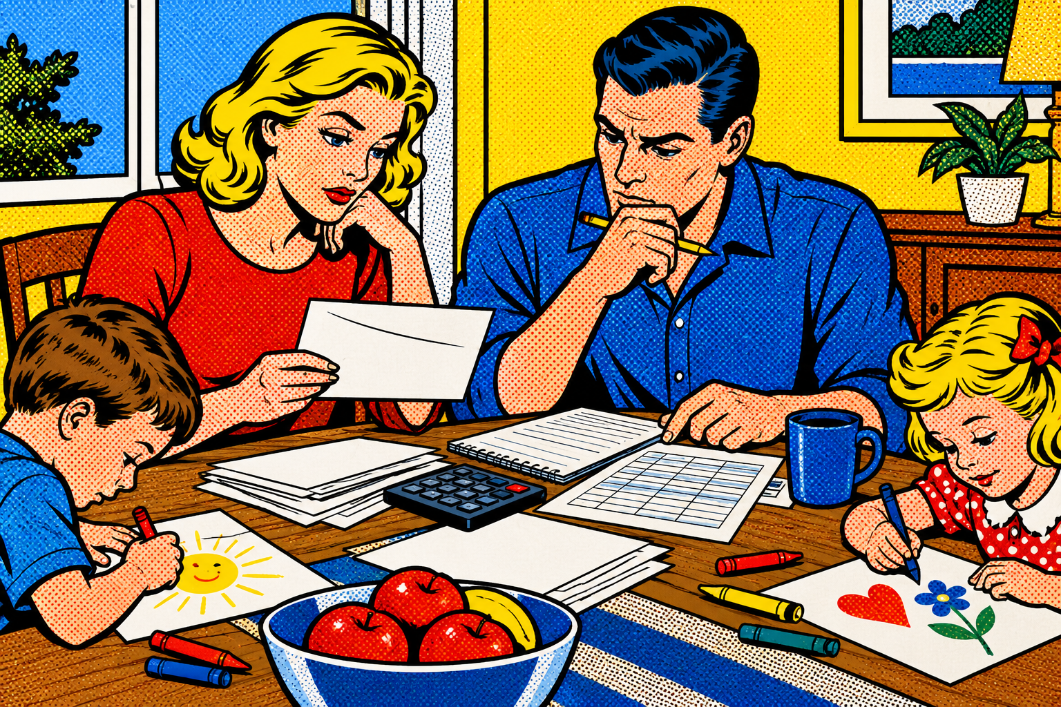 Roy Lichtenstein pop art illustration for: Planning a Family Budget After a Life Coverage Payout