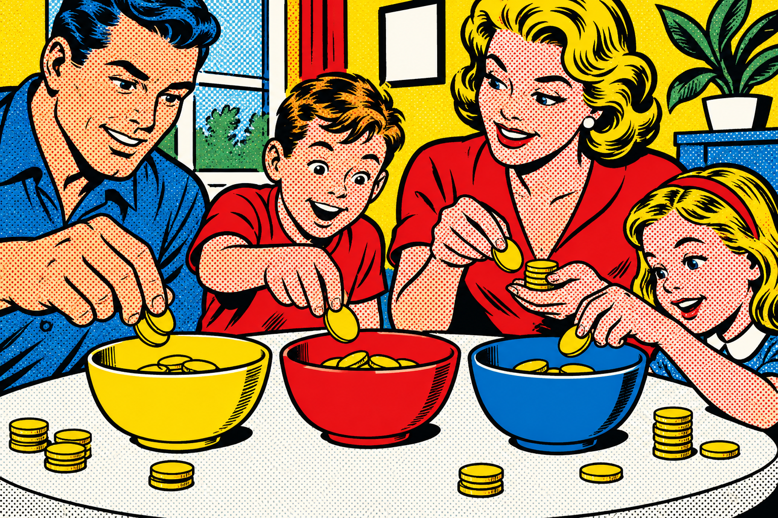 Roy Lichtenstein pop art illustration for: Adapting the 50/30/20 Budget to Your Family