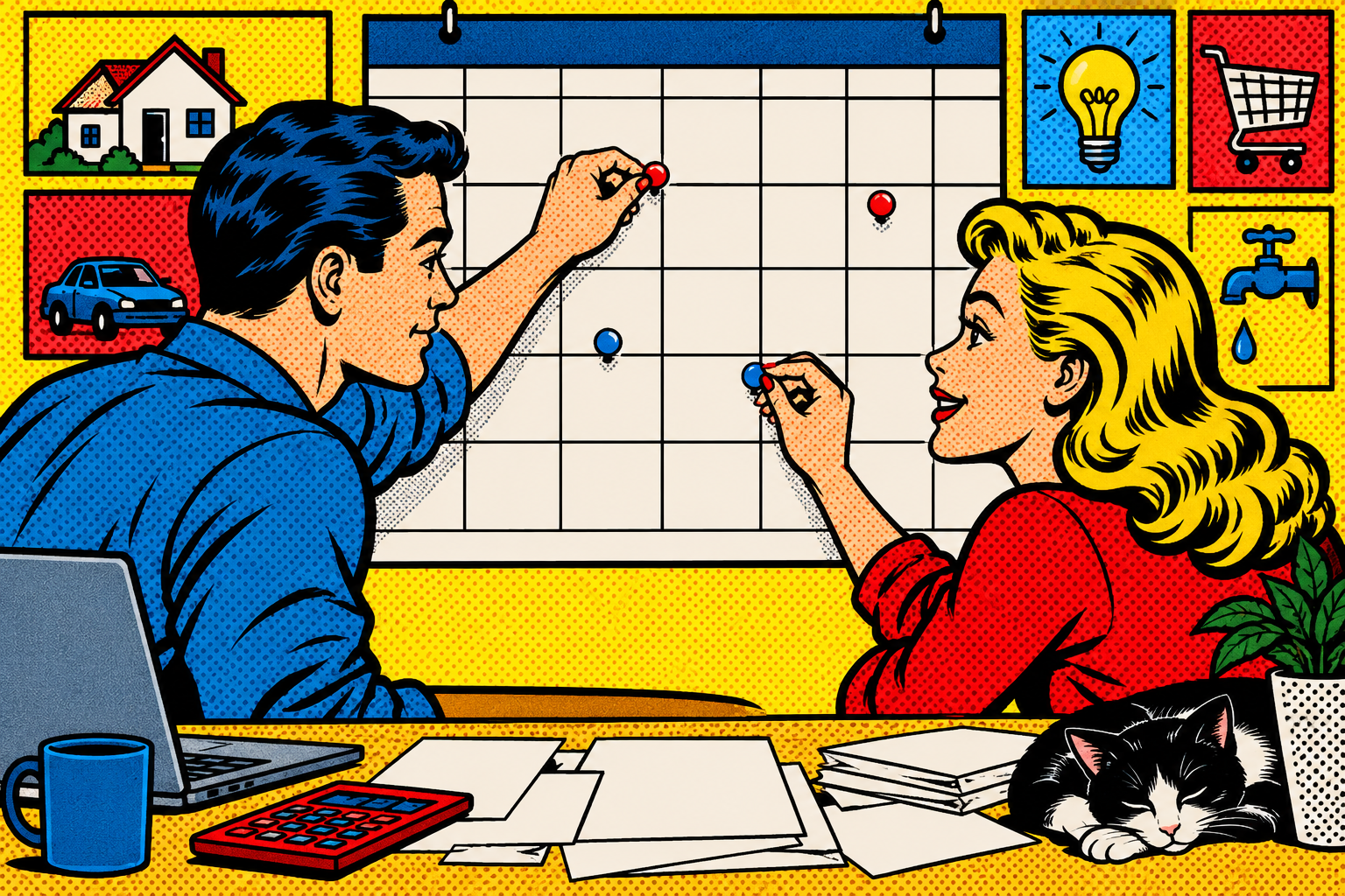 Roy Lichtenstein pop art illustration for: A Bill Calendar for Families Paid on Different Dates