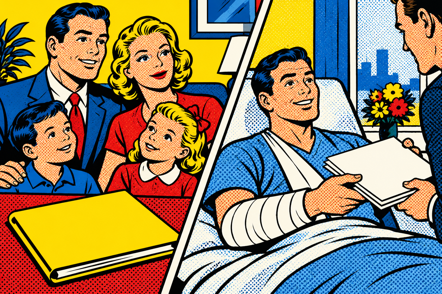 Roy Lichtenstein pop art illustration for: Life Coverage and Disability Income: Different Jobs in a Family Plan