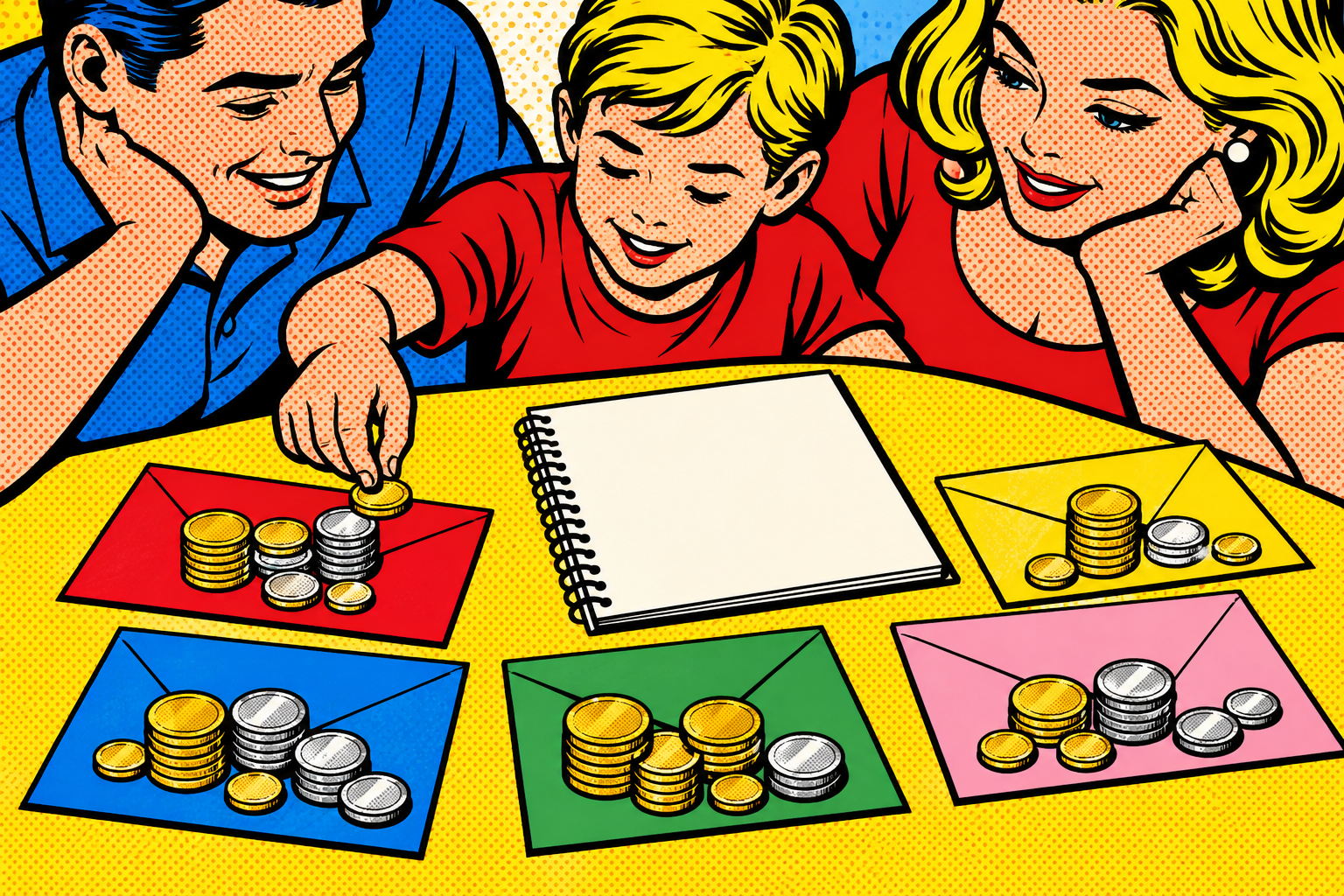 Roy Lichtenstein pop art illustration for: A Family Spending Plan That Adds Up to 100 Percent