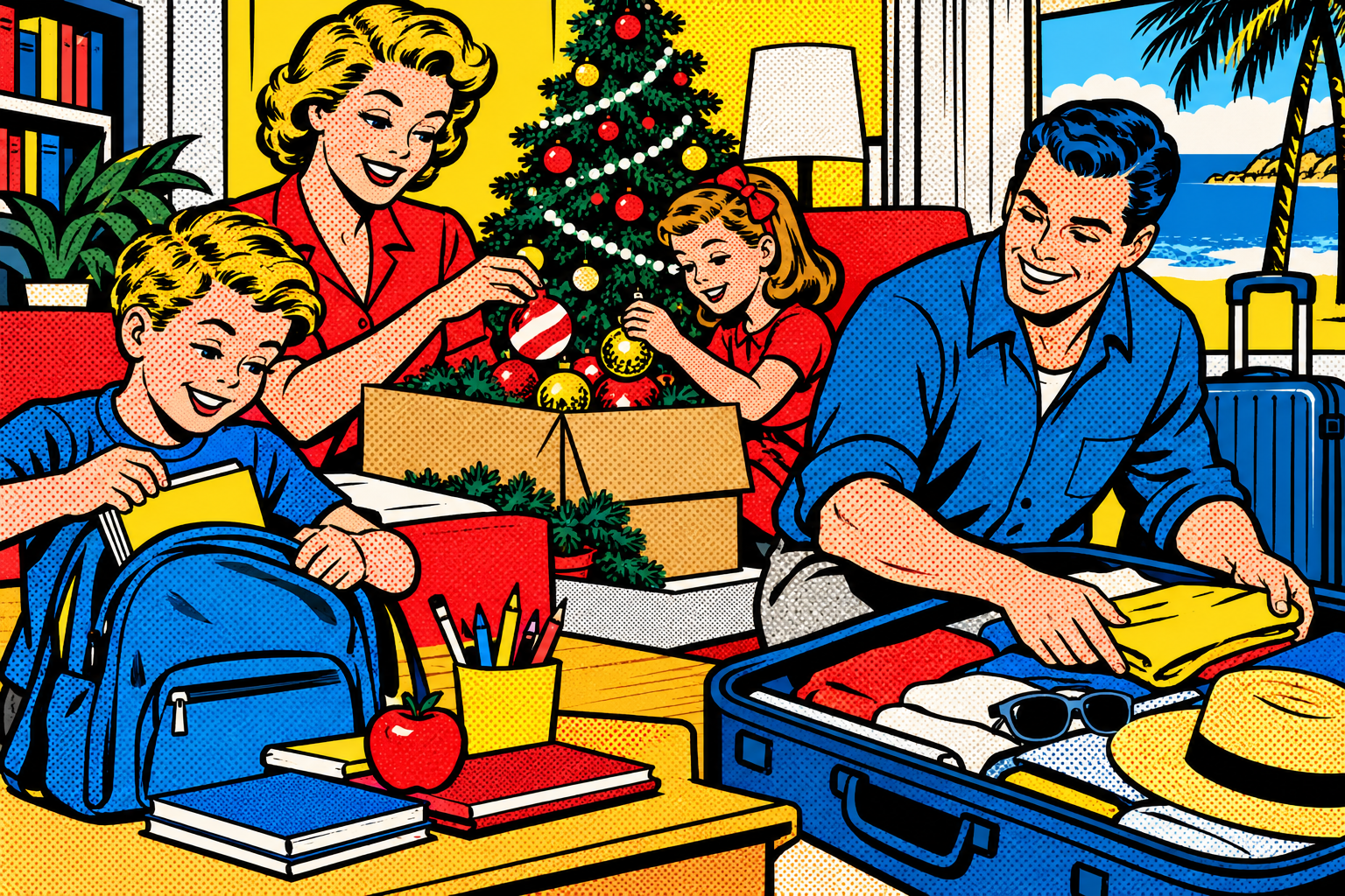 Roy Lichtenstein pop art illustration for: A Seasonal Family Budget for School, Holidays, and Travel