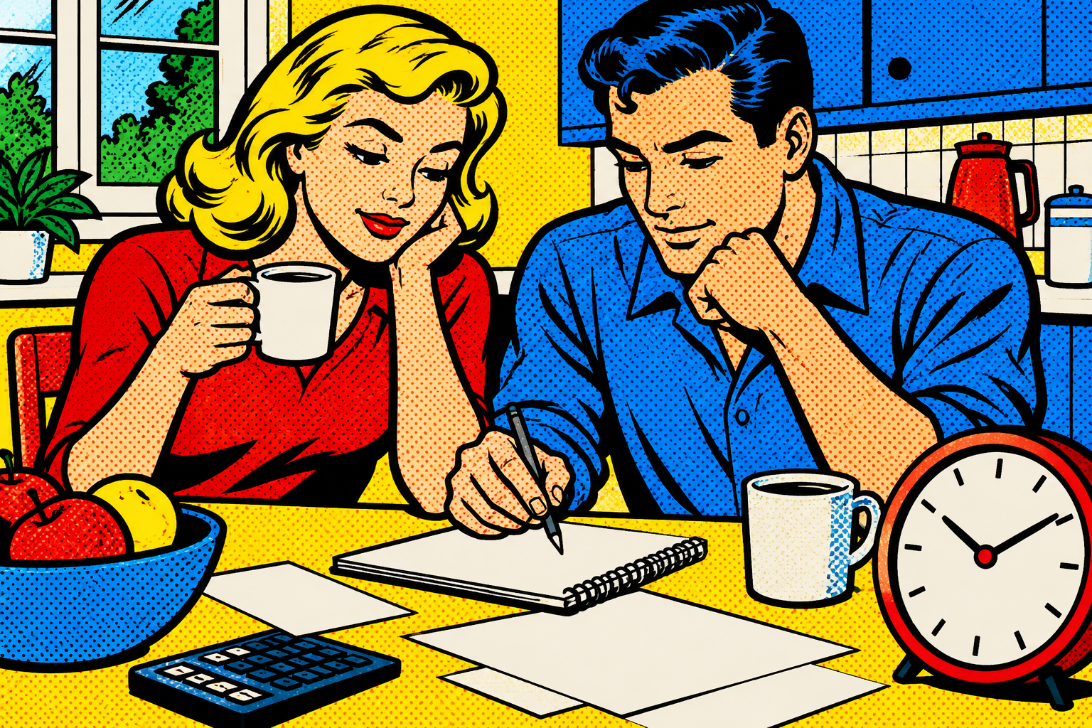 Roy Lichtenstein pop art illustration for: The Fifteen-Minute Weekly Family Budget Check-In